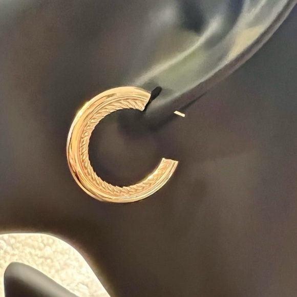 Vintage Gold post hoops with high shine and braided texture statement earrings - Picture 3 of 10